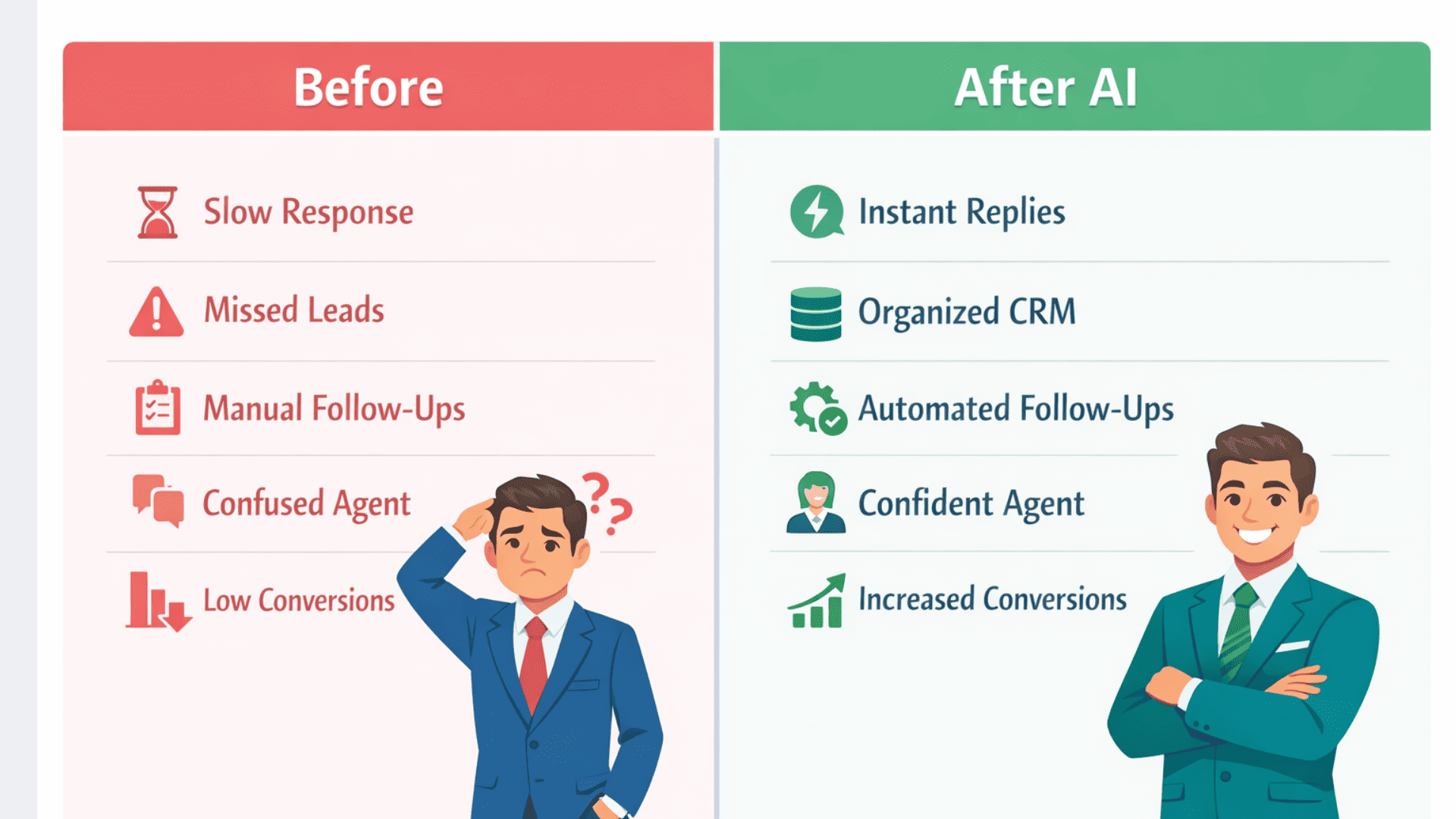 Before vs after AI real estate lead follow-up comparison