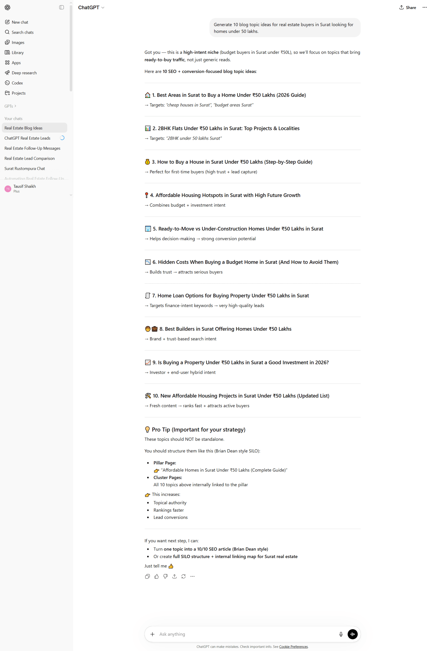 ChatGPT generating personalized follow-up messages for a real estate buyer inquiry