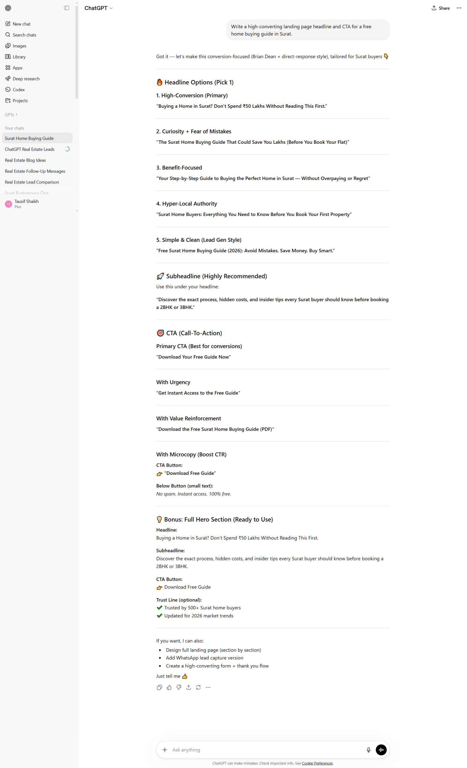 ChatGPT helping generate a real estate video script for lead generation