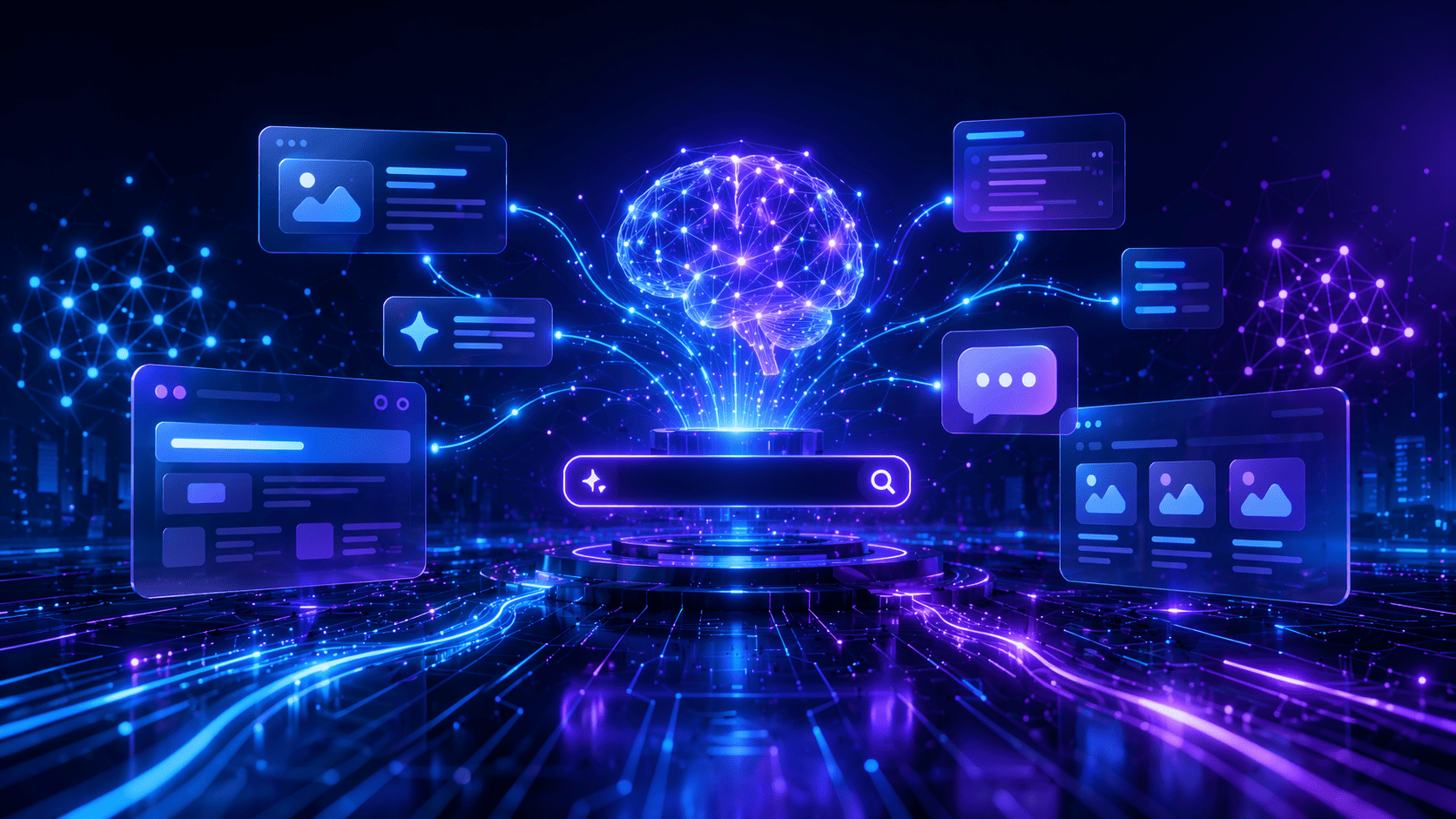 Marketing workflow illustration showing ongoing AI visibility testing and optimization