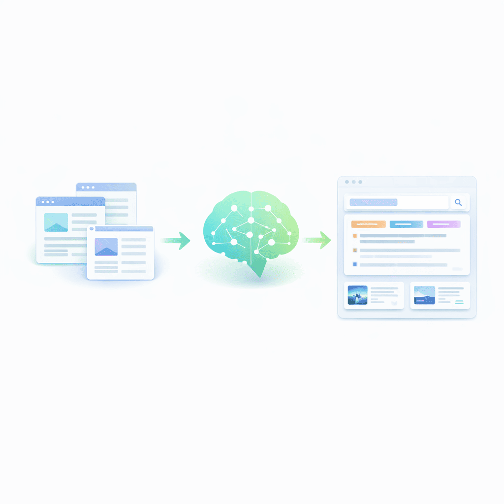 Illustration showing the shift from traditional search links to AI-generated answer experiences