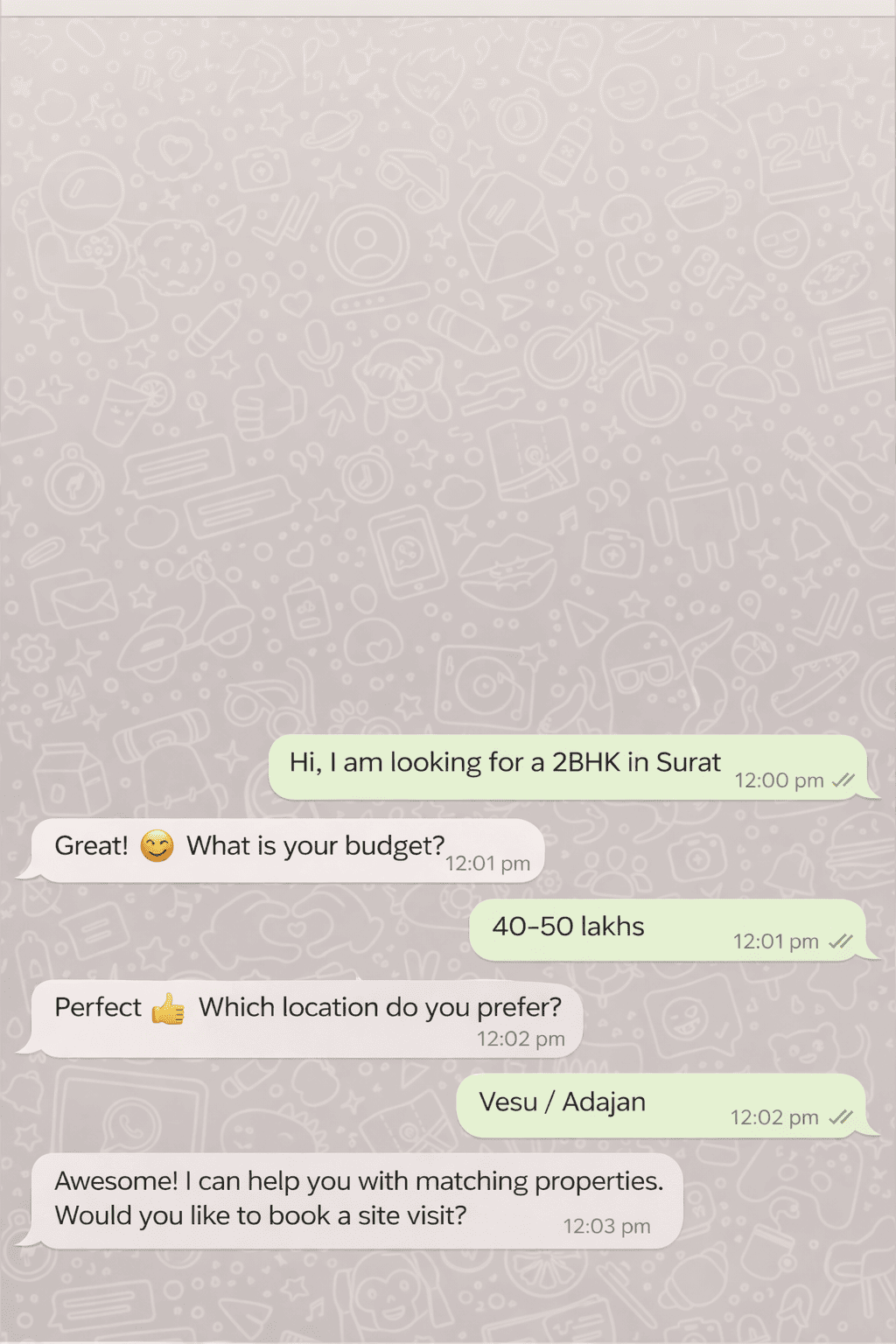 WhatsApp automation screenshot for real estate follow-up